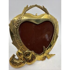 Vintage Gold Cast Iron Picture Frame Heart Love Ducks Easel Stand‎ 4"x4"